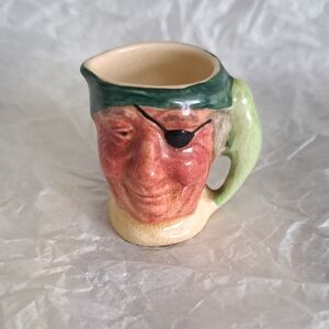 Handpainted Miniature Lancaster & Sandland Ceramic "Toby Jug"- Green and Cream